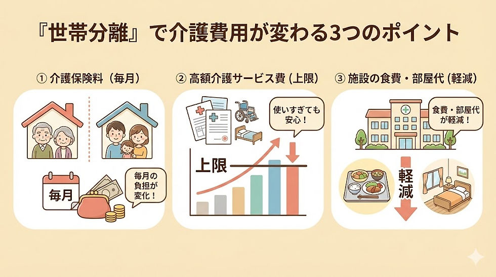 世帯分離で介護費用が変わる3つのポイント
